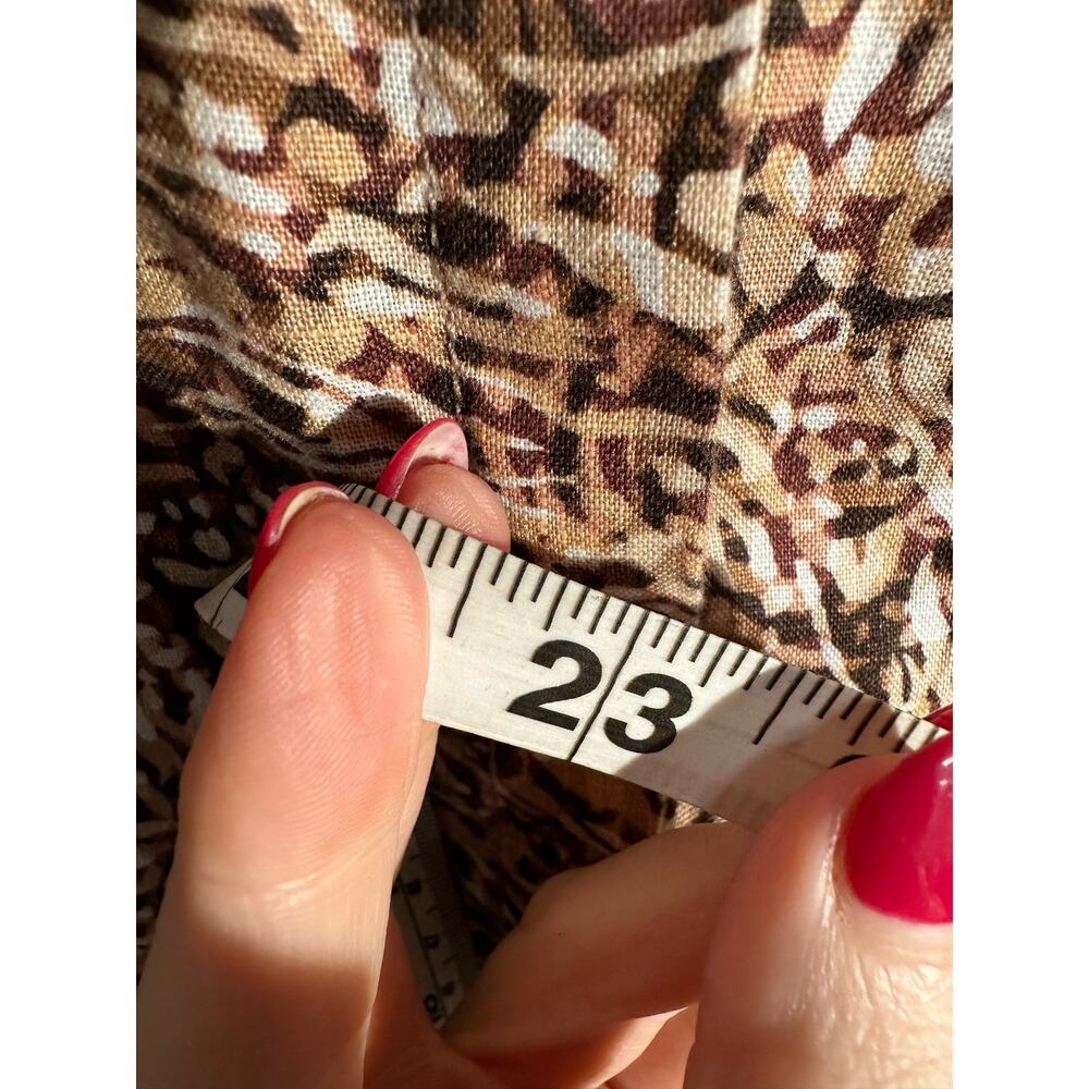 Rachel Zoe Top Womens Medium Brown Linen Animal Print Button Short Sleeve - Picture 6 of 7